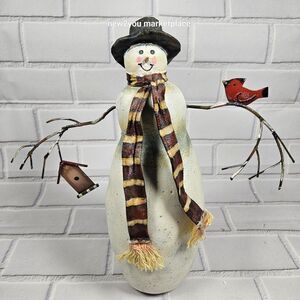 VINTAGE Snowman Christmas Paper Mache W/ Birdhouse & Bird Folk Art Primitive